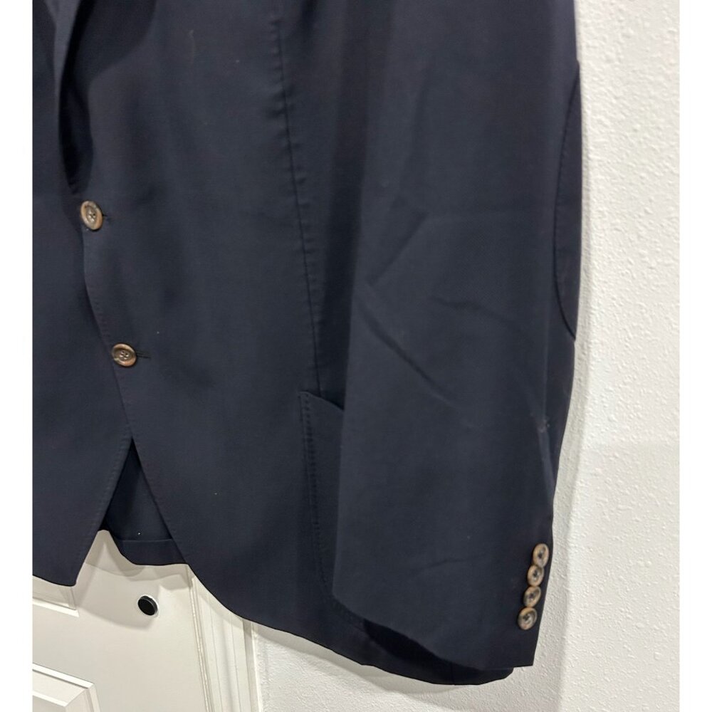 Peter Millar Mens Navy Wool Blazer Elbow Patches Button Closure Sz Large - Picture 4 of 9